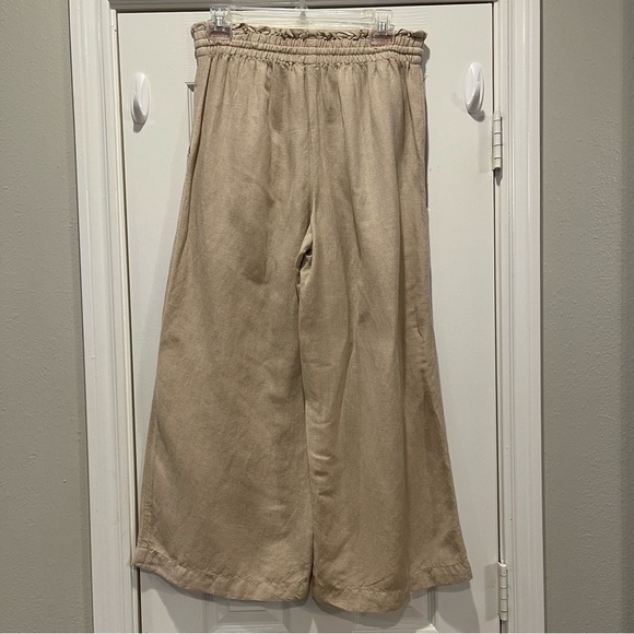 LOFT Linen Blend Wide Leg Pants Women’s Small Petite Beige Natural Elastic Waist - Picture 3 of 9